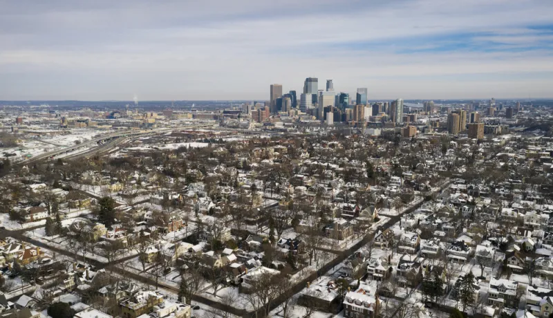 The twin city metro in winter time.