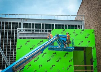 people working on building