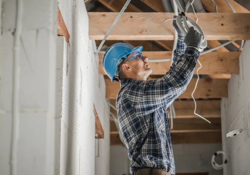 person working on ceiling